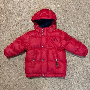Ralph Lauren Red Puffer Coat, size 18 months. Only worn a few times.